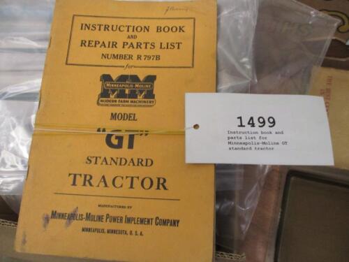 Instruction book and parts list for Minneapolis-Moline GT standard tractor