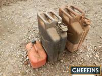 2no. 20ltr jerry cans, together with metal gallon petrol can