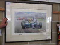 Victory Silverstone GP July 1992, limited edition print by Tony Smith, showing Mansell's victorious Renault, signed by the artist and Nigel Mansell