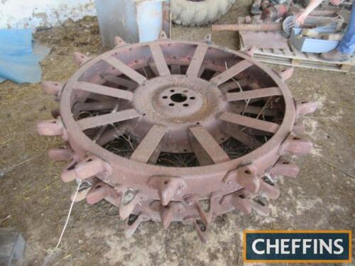 Pr. of tractor rear steel spade lug wheels