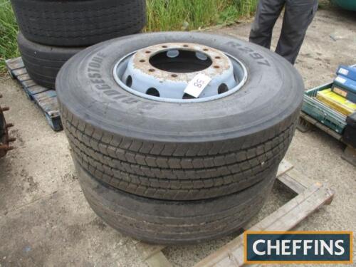 Pair of 315/80R 22.5 10 stud wheels and tyres ex Volvo