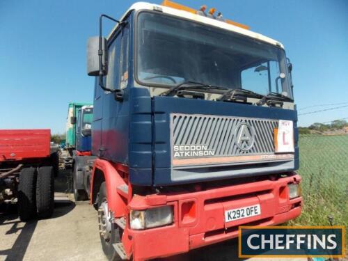 1992 Seddon Atkinson Strato 17.33TC 4x2 5th wheel tractor unit Reg. No. K292 OFE Chassis No. 90356 Fitted with Perkins 325 6cylinder diesel engine and sleeper cab. Supplied without documentation, the registration number is live on both HPI and DVLA websit