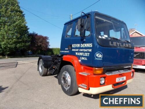 1985 Leyland Cruiser 16-26 32tonne 4x2 5th wheel tractor unit Reg. No. C87 NAL Chassis No. SBLD4A30NLGF44562 Fitted with Leyland TL11 6cylinder turbo diesel engine and sleeper cab, liveried in blue for the KDM fleet and supplied with blue V5C