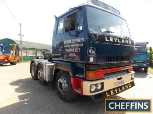 1989 Leyland Roadtrain 6x2 5th wheel tractor unit Reg. No. F748 WDC Chassis No. XLRA5A34ROLO27466 Fitted with a Perkins 325 diesel engine, tipping gear and a double sleeper cab. HPI checks show this vehicle to have a 'scrapped marker' against it.