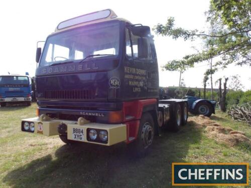 1985 Scammell S26 65tonne 6x4 double drive tractor unit Reg. No. B884 XYG Chassis No. SBSM6A37RSAF76705 Fitted with a Rolls Royce Eagle 6cylinder diesel engine, heavy haulage diff' lock, double sleeper cab and on the original tyres. Showing just 42,600mil