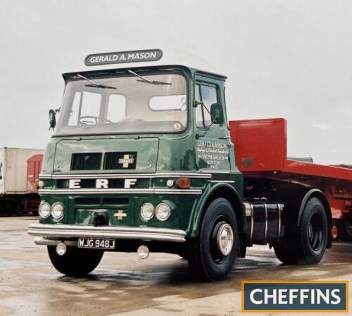 1971 ERF LV 2 axle tractor unit Chassis No. 21127 Reg.no. WJG 948J Classed as 32,520kg GVW, powered by a Cummins 205 engine with a Fuller gearbox and presented in the early livery of Gerald A Mason the founder of Mason Bros. Transp