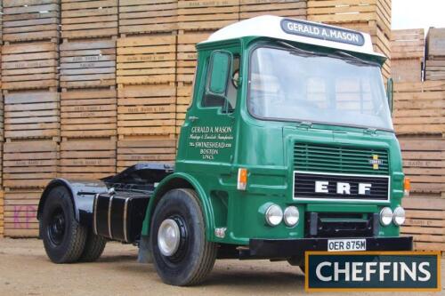 1974 ERF A Series 2 axle tractor unit Reg.no. OER 875M Chassis No. 27507 Classed as 32,520 KG GVW and fitted with a Cummins 220 engine and Fuller gearbox. The ERF was sold new to Rowe Manchett & Till Ltd. potato merchants of March, Camb's (latterly rename