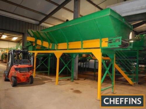 Haith free standing bulk intake hopper 1.2m wide t/w 7no. Row coil cleaner and 3.5m x 750mm feed off conveyor, 3.7m x 900m trash conveyor under coils (A LIFT OUT CHARGE IS APPLICABLE ON THIS LOT OF UP TO £500, FURTHER DETAILS FROM THE AUCTIONEERS)