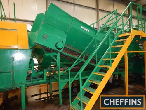 Haith 1.2m wide bulk hopper feeding 3m barrel washer to 900mm wide cleated rubber elevator belt to 10no. row star cleaner (A LIFT OUT CHARGE IS APPLICABLE ON THIS LOT OF UP TO £500, FURTHER DETAILS FROM THE AUCTIONEERS)