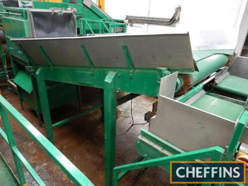 Haith 1250mm wide reception hopper feeding twin line inspection belt with centre conveyor (A LIFT OUT CHARGE IS APPLICABLE ON THIS LOT OF UP TO £500, FURTHER DETAILS FROM THE AUCTIONEERS)