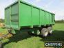 14tonne tandem axle steel monocoque tipping trailer, fitted with hydraulic tailgate on 385/65R22.5 wheels and tyres