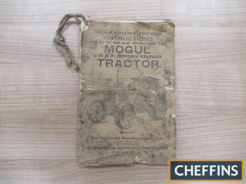 Mogul 12-25 opposed-cylinder tractor original instruction manual with price lists and illustrations of repair parts. Poor condition, pages 1-2 missing