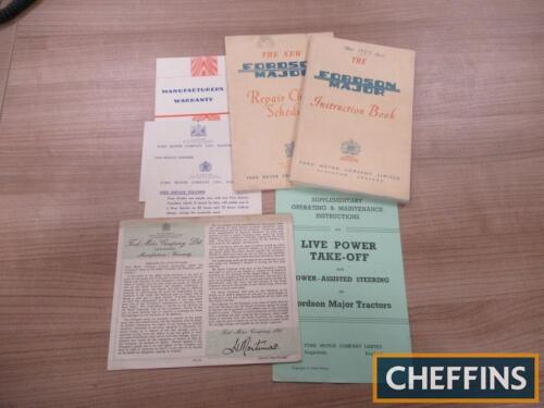 Fordson Major, a qty of literature, to include instruction manual, repair charge schedule, warranty cards etc.