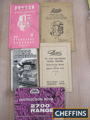 Lister D handbook, Petter A and AA1 handbooks, Ford 2700 engine handbook, 1940s diesel maintenance handbook