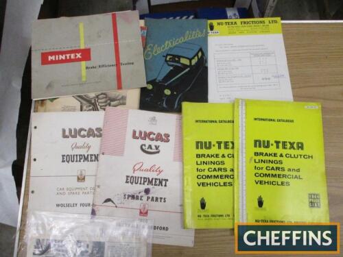 Qty motoring ephemera to include Mintex, Lucas, Nu-Texa etc.