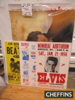 Qty of reproduction posters for 1950s-60s concerts, Beatles, Hank Williams, Elvis etc.