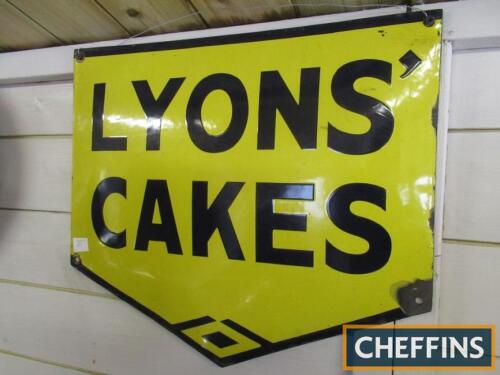 Lyons' Cakes, an enamel sign of pendant form (cushion) 18x16ins