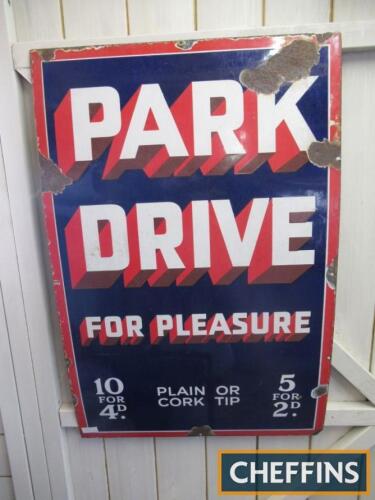 Park Drive to Pleasure, an enamel sign, 30x20ins