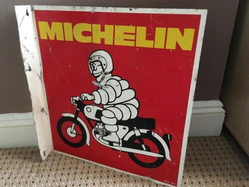 Michelin Man on Motorbike, a double-sided printed tin sign