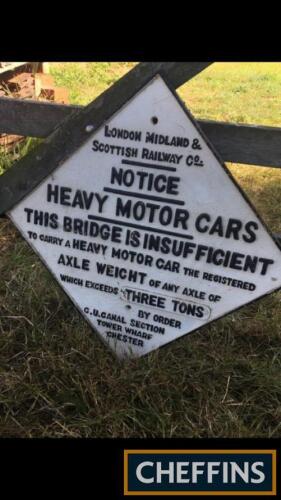 London Midland and Scottish Railway, Notice to Heavy Motor Cars, a cast iron sign of diamond form