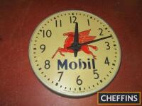 Mobil, a Pegasus illustrated wall clock, modern battery unit added, a genuine period piece, 19ins in diameter