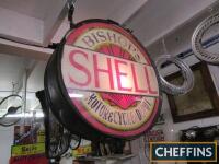 Bishop's Motor & Cycle Depot, Shell, 1920s hanging illuminated sign, 24ins in diameter, 8ins deep