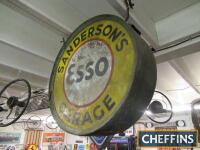 Sanderson's Garage Esso, 1930s hanging illuminated sign, 24ins in diameter, 8ins deep