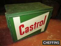 Castrol, an oil bottle crate, complete with printed tin sign to either side (French), repainted, 21x12x16ins