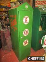 Castrol sentry box style oil drum container, complete with Wakefield Castrol drums (3), embossed to the roof, repainted and with reproduction decals, 18x27x67ins