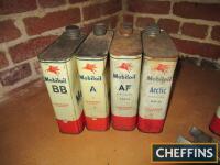Mobiloil, 4no. oil cans for BB, A, AF and Arctic Oils