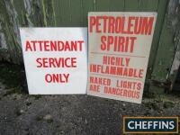 Attendant Service Only, an ex-Goodwood Revival sign, together with an original Petroleum Spirit warning sign on card