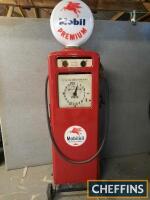 Beckmeter forecourt dispenser in Mobiloil livery with Mobil Premium glass globe (reproduction)