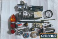 Jaguar spares (2 boxes), spark plugs, spot lamps, thermostats, radiator tap and related parts, full list on request