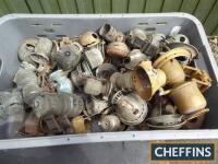 Box of bicycle acetylene gas lamps for spares or restoration