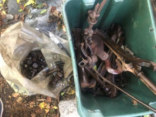 Miscellaneous traction engine nuts and bolts, large spanners etc.