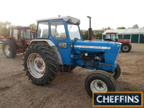 1974 FORD 5000 4cylinder diesel TRACTOR Serial No. B223001 Fitted with T3 engine, servo linkage, 2no. original double acting spool valves, PUH and original number plate brackets