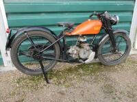 1938 125cc Montgomery Terrier MOTORCYCLE Reg. No. NSK 529 Frame No. 8603 Engine No. AA3100 An older restoration, the twin port 2-stroke machine is presented in complete condition with a lighting set and still bears the original dealers plate 'A Miles, Hul