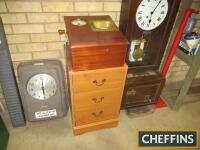 Wooden cased Glenhill-Brook office signing-in clock on a 3-draw cabinet