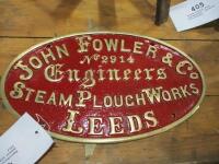 Reproduction engine makers plate `Fowler 2914`