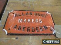 Allan Brothers iron plate, ex-Threshng mill