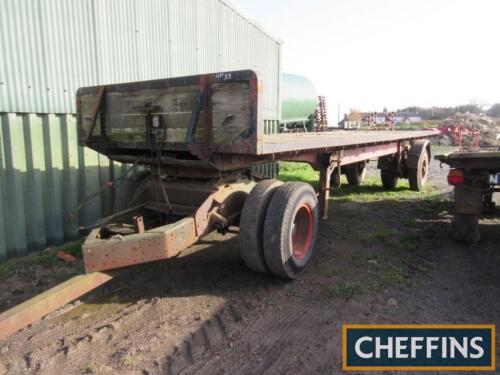 28ft flat bed single axle wooden bodied trailer, complete with fifth wheel