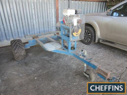 Single axle ATV trailer frame, fitted with petrol engine (ex-Horstine Farmery spreader trailer)