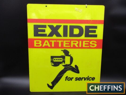 Exide Batteries, an illustrated Perspex sign, 16 x 19ins