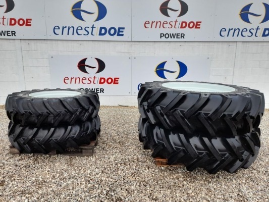 1 X SET OF NOKIAN TR FOREST 14.9 R28 TYRES ON 8 X STUD WHITE SOLID RIMS & NOKIAN TRACTOR FOREST 18.4 R38 TYRES ON 8 X STUD WHITE SOLID RIMS, WHEELS & TYRES, SOME MARKS TO PAINT (1)