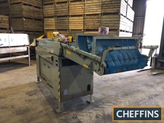 Herbert single box filler with sensor controlled lowering elevator into box. Belt 12ft x 2ft 4ins, adjustable height from 5ft c/w safety barrier for box area Serial No. 089-18-002 Location: South Petherton
