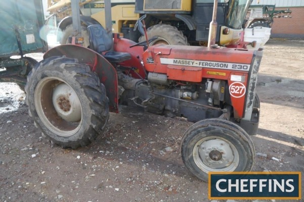 1993 MASSEY FERGUSON 230 2wd TRACTOR Fitted with rear linkage, drawbar, toplink and ROPS on Goodyear 12.4/11-28 rear and Firestone 6.00-16 front wheels and tyres. On farm from new. Reg. No. K525 WCK Serial No. A36012 FDR: 04/05/1993