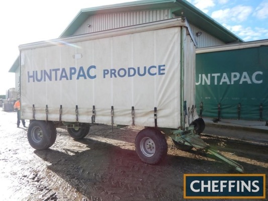 4wheel turntable curtainside trailer, 18ft 4ins long x 7ft 6ins wide (10 pallets) on 16.0/70-20 rear and 12.5/80-18 front wheels and tyres