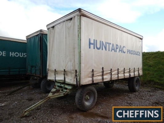 4wheel turntable curtainside trailer, 18ft 6ins long x 7ft 6ins wide (10 pallets) on 16.0/70-20 rear and 12.5/80-18 front wheels and tyres