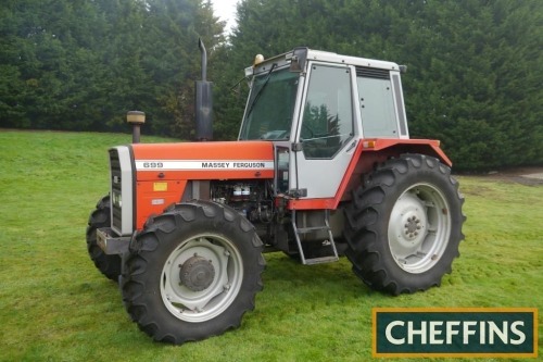 1984 MASSEY FERGUSON 699 4wd diesel TRACTOR Fitted with Synchro 12 and PUH on 420/85 R38 rear and 340/85 R38 front wheels and tyres. V5C available Reg. No. B900 KUT Serial No. T167003 Hours: 7,048 FDR: 01/08/1984