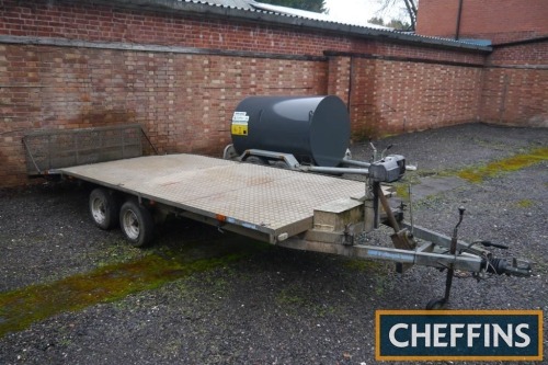 Indespension tandem axle flatbed beavertail trailer fitted with electric winch